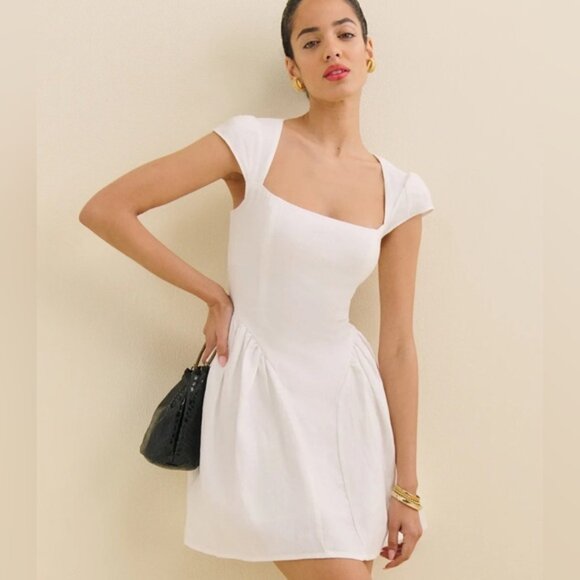 Reformation Dresses & Skirts - Reformation Oaklyn linen white a-line mini dress size 2 NWT